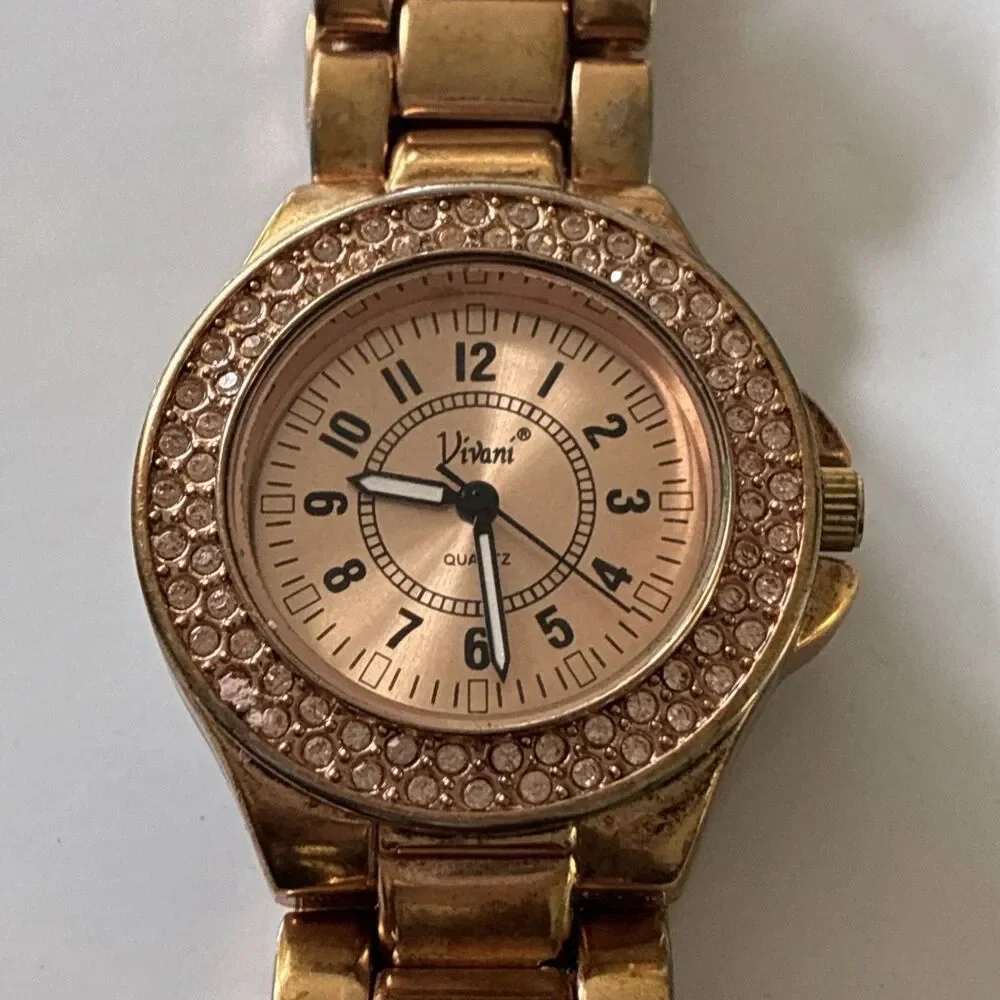 Vivani Womens Quartz VTG Rare Watch AW-804-125 Rose Gold Tone Bracelet